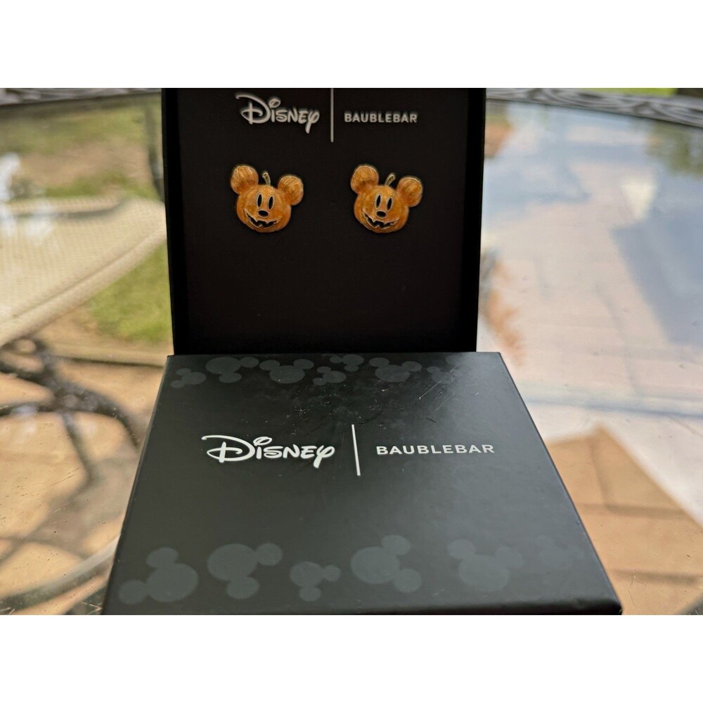 Disney x BaubleBar Mickey Mouse Pumpkin Enamel Stud Earrings Halloween Orange